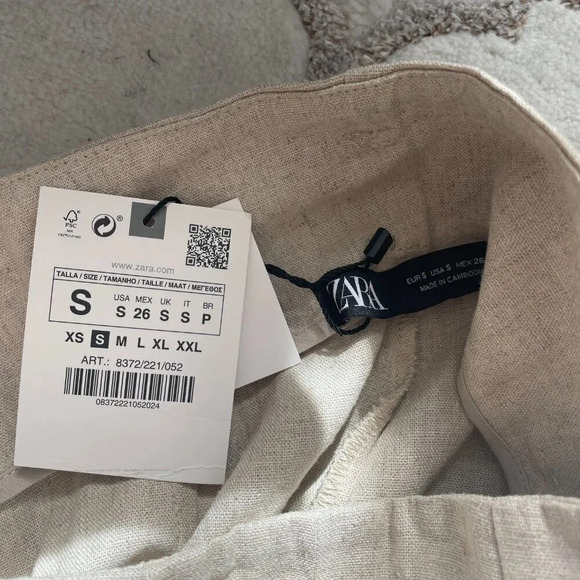 Zara Linen Blend Tie Waist Belted Shorts Light Beige Oatmeal NWT Size Small - Picture 7 of 9